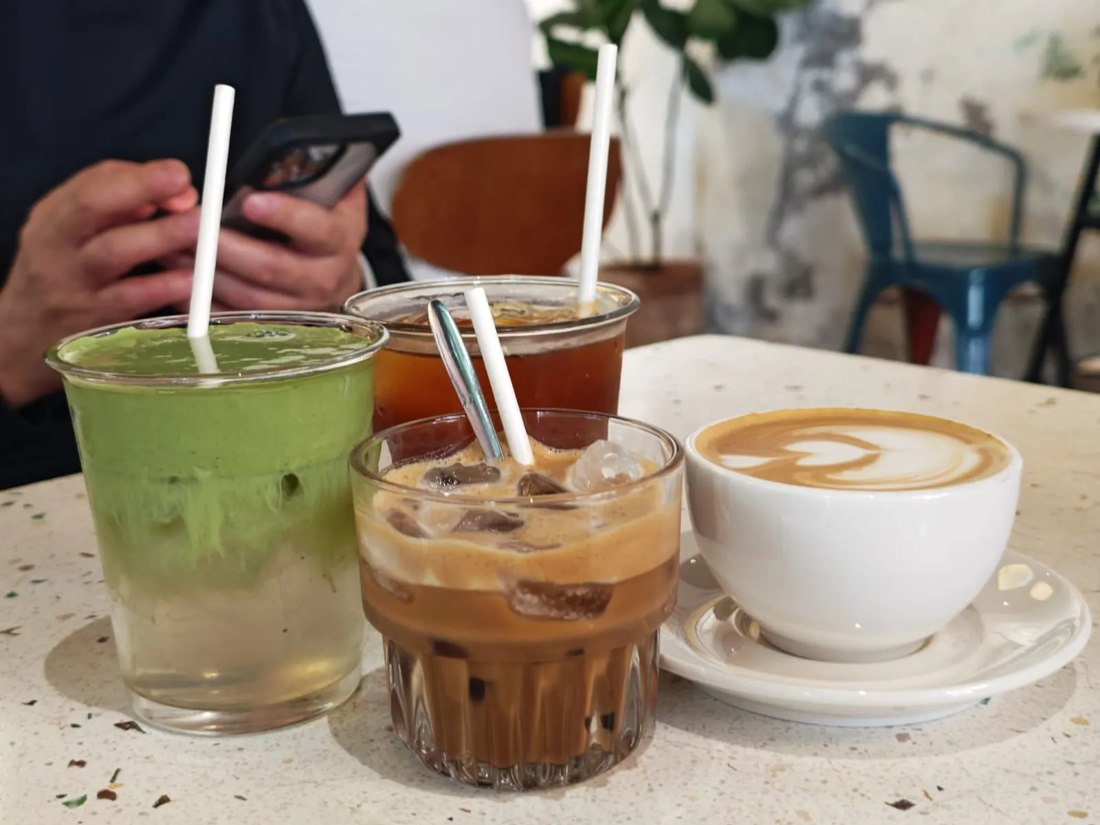Coffee and a matcha latte at AM-PM Specialty Coffee