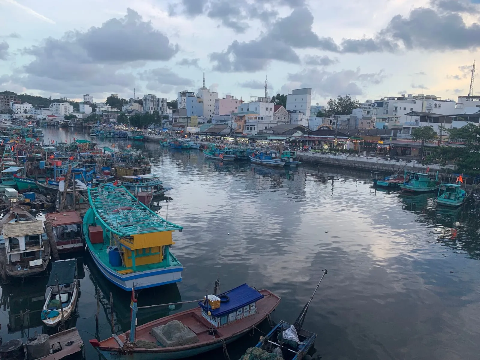 Fishing boats moored on the Duong Dong River
