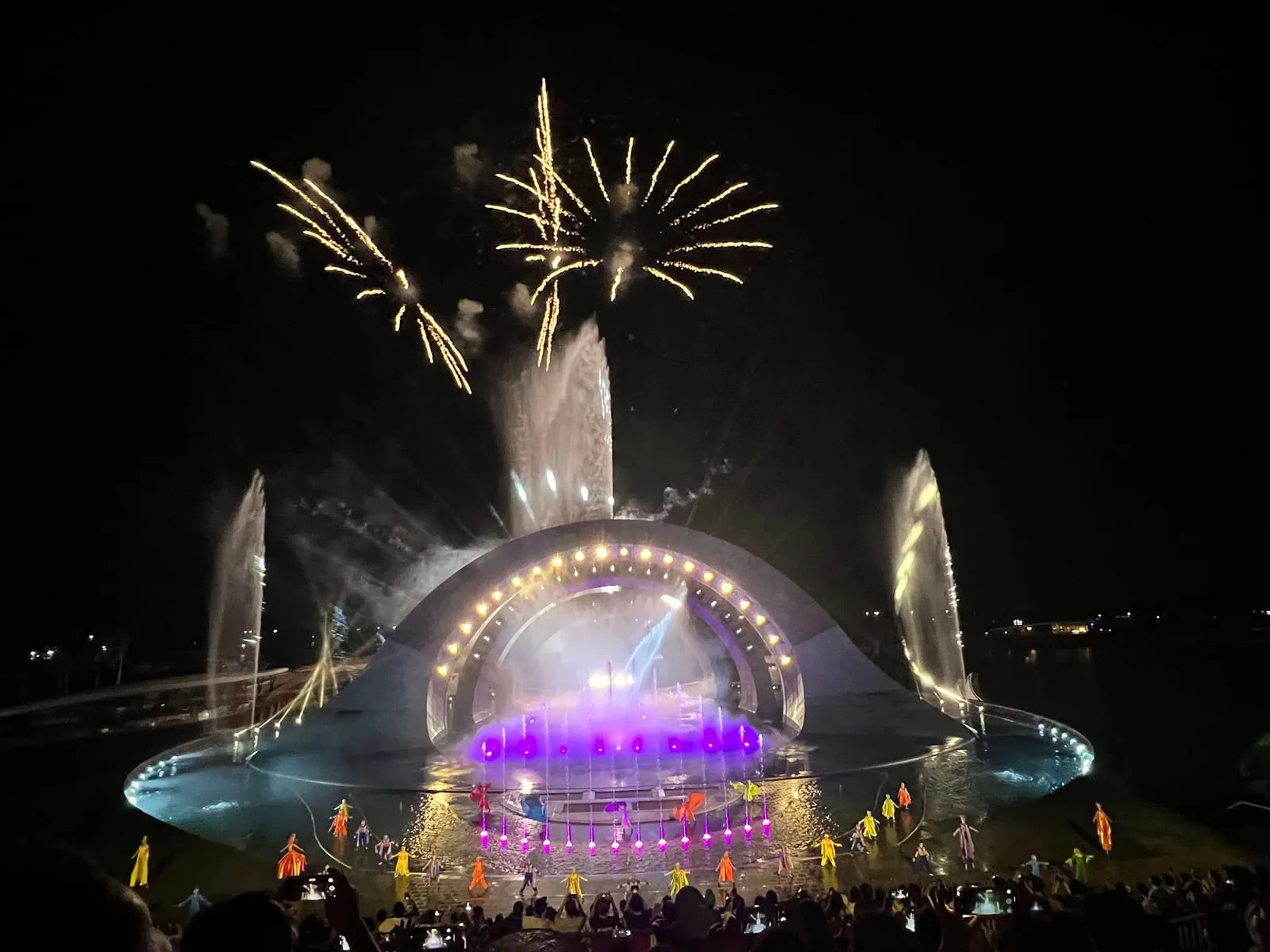 Fireworks over the stage at the Kiss of the Sea show