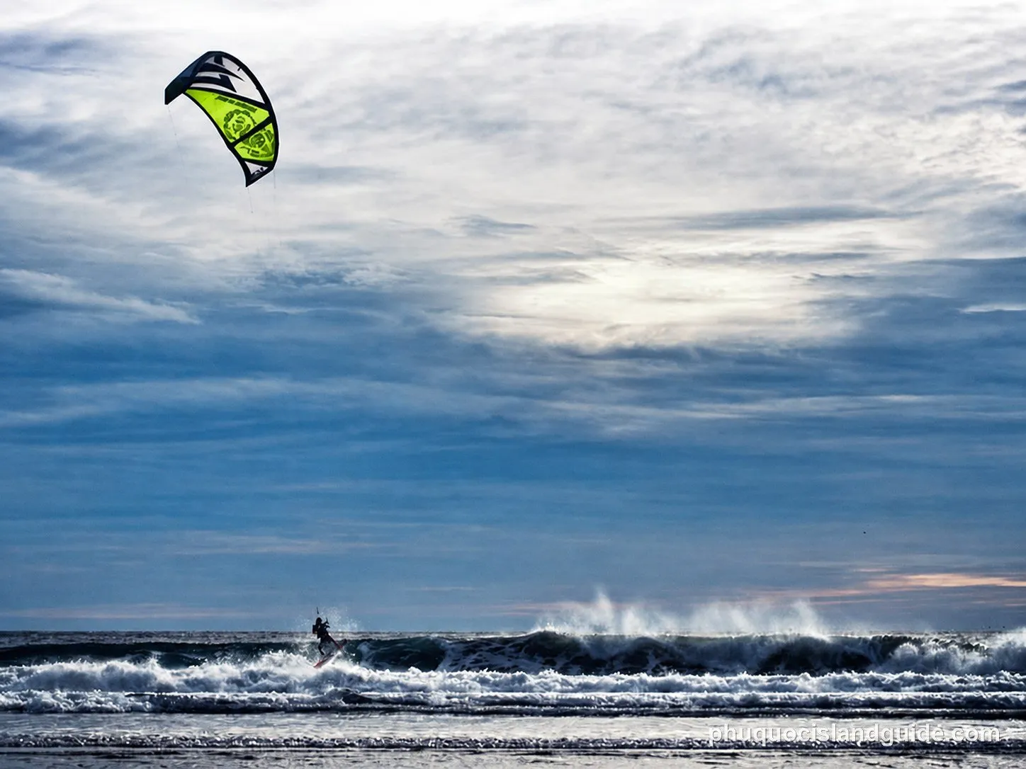 A kitesurfer on the water off Phu Quoc