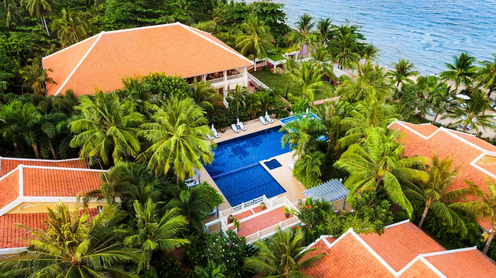 Aerial view of La Veranda’s colonial villas, pool and gardens