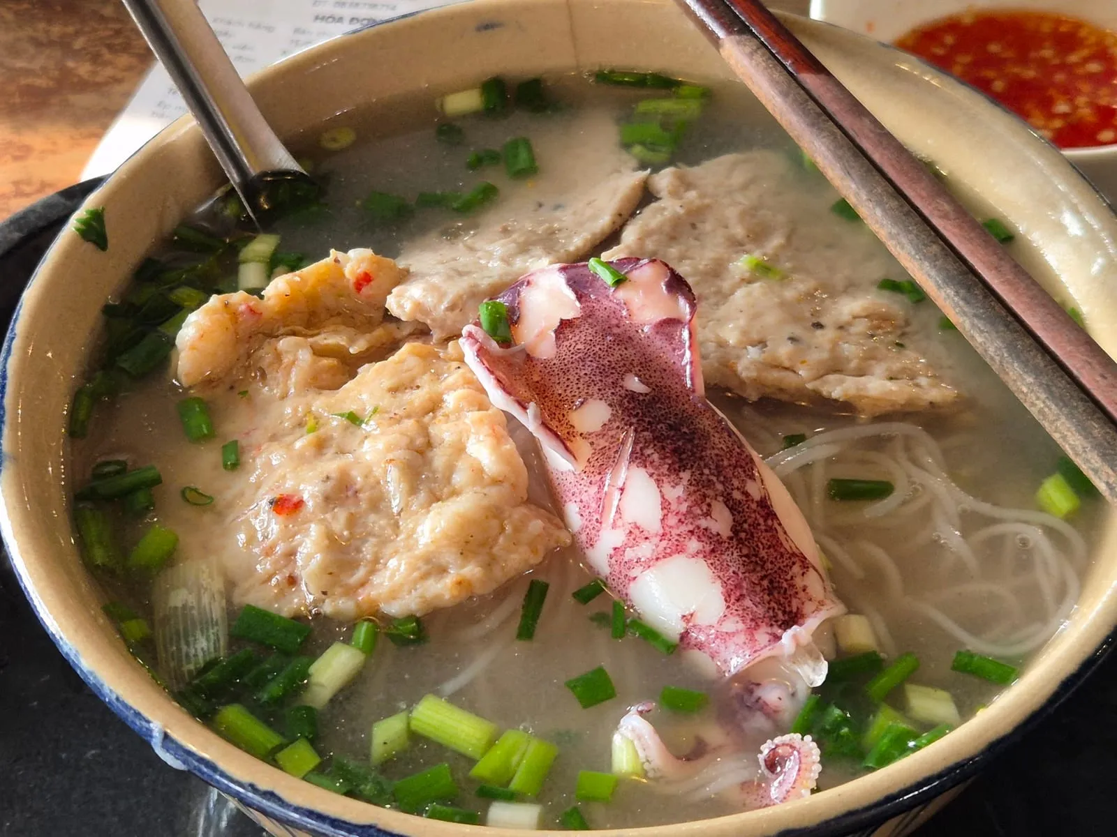 A bowl of bun quay, Phu Quoc's stirred shrimp noodle soup