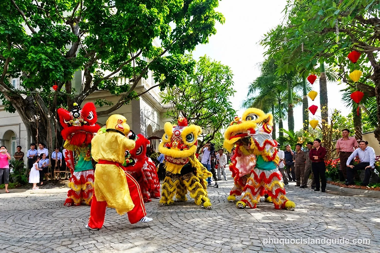 Lion dancers performing for Tet on Phu Quoc